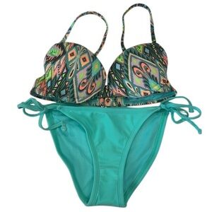 Xhilaration turquoise pattern bikini top bottom set size XS